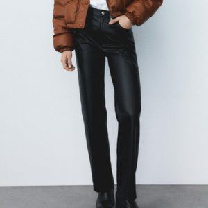Zara Full Length Black Leather Pants Size 10 NWT